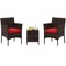 Rattan 3 Piece Outdoor Conversation Set with Cushioned Seats and Glass Table